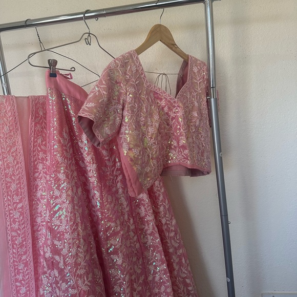 Indian Clothes Sequenced Ghagra Choli with Lace Dupatta Pink - Picture 7 of 8